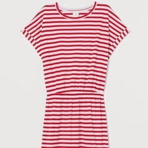 Short sleeves H&M red and white horizontal stripes modal blend jersey dress L
